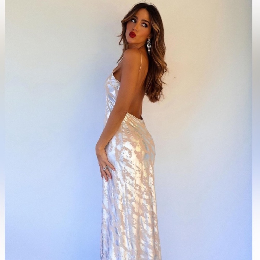 Zara Shimmering Cream Backless Dress